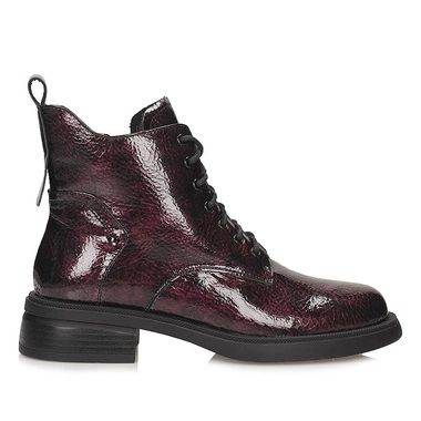 Stylowe skórzane botki na płaskim obcasie S.Barski LZ52-954 BURGUNDY
