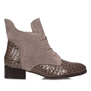 Beżowe stylowe botki trzewiki damskie na płaskim obcasie  Potocki 25-12498 BGC