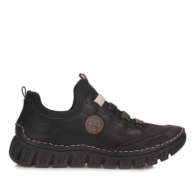 Półbuty damskie Rieker 57550-00 BLACK czarne wsuwane na platformie