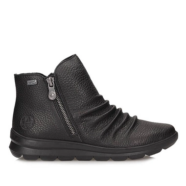 Botki damskie Rieker Z0056-00 BLACK czarne skórzane zapinane na zamek na platformie