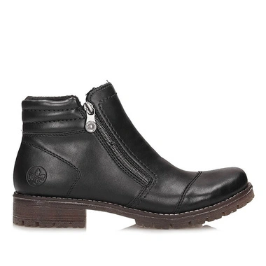 Botki damskie Rieker 79550-00 czarne na obcasie zapinane na zamek