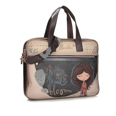 Torba na laptopa damska Anekke 43706-113 PORTADOCUMENTOS BRIEFCASE TULPI beżowa do ręki dwukomorowa zapinana na zamek