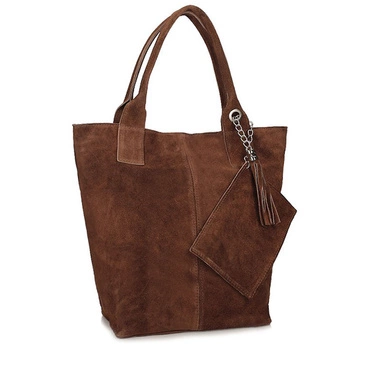 Torebka shopperka ze skóry welurowej Toscanio 1101 brąz