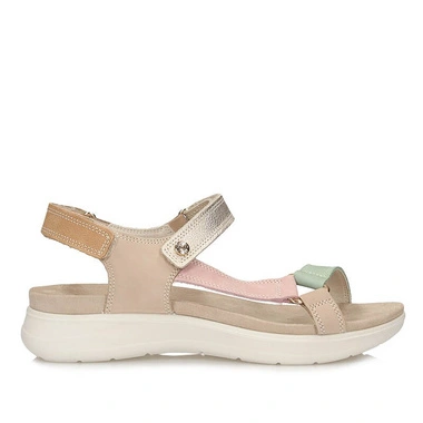 Sandały damskie IMAC 108420 30025/008 DARK BEIGE/PINK kolorowe zapinane na rzep na platformie skórzane