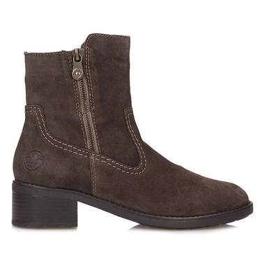 Botki damskie Rieker 75460-24 brązowe na zamek na obcasie zamszowe skórzane