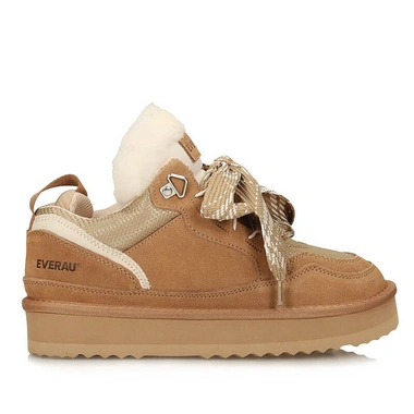 Sneakersy damskie Everau MARBLED-CHESTNUT EAU3023 brązowe sznurowane ocieplane na platformie wodoodporne skórzane