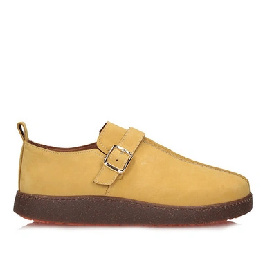 Półbuty damskie Ravini 261013 MUSTARD NUBUCK żółte skórzane wsuwane zapinane na sprzączkę na platformie