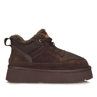 Sneakersy damskie Potocki 26-13312BR brązowe ocieplane sznurowane wsuwane na platformie
